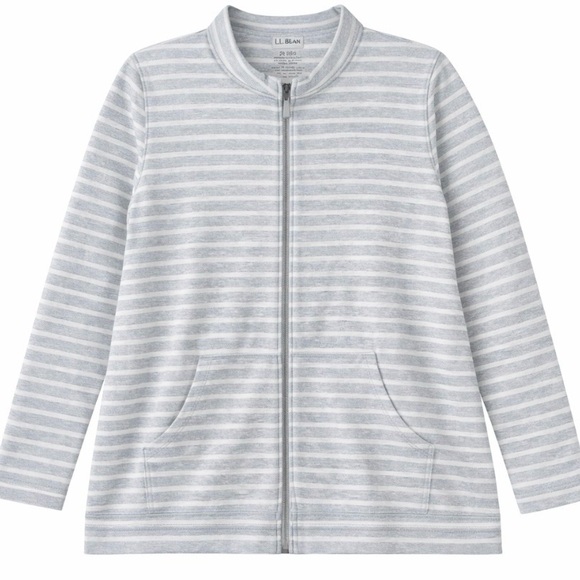 L.L. Bean Tops - LL Bean Zip Up Top 2X Womens Gray Stripe Stretch Casual Pockets Layering Shirt